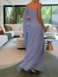 Unique Single-sleeve Shawl Pleated Maxi Dress