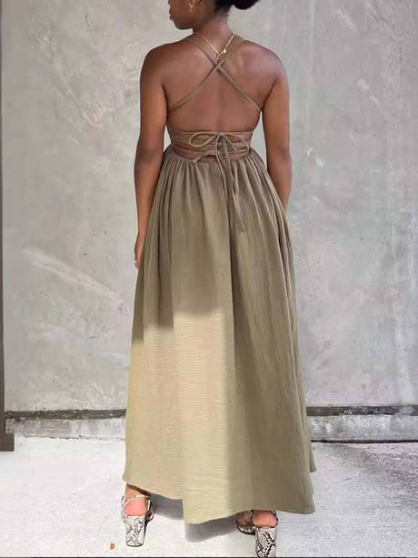 Aurohaya Tube Top Lace Up Side Slit Dress