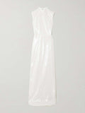 Elegant Sequined Turtleneck Sleeveless Maxi Dress