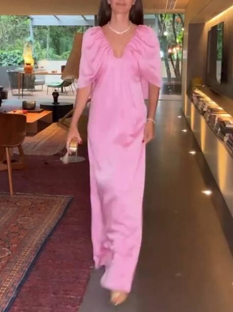 Aurohaya Distinctive U Neck Cape Design Maxi Dress