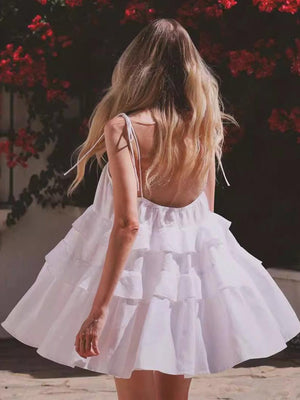 Aurohaya Multi-layer Ruffled Backless Slip Dress