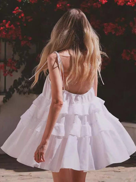 Aurohaya Multi-layer Ruffled Backless Slip Dress