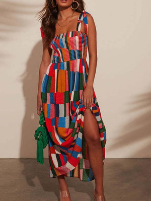 Aurohaya Rainbow Suspender Print Dress