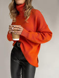 Side Slit Turtleneck Knitted Sweater