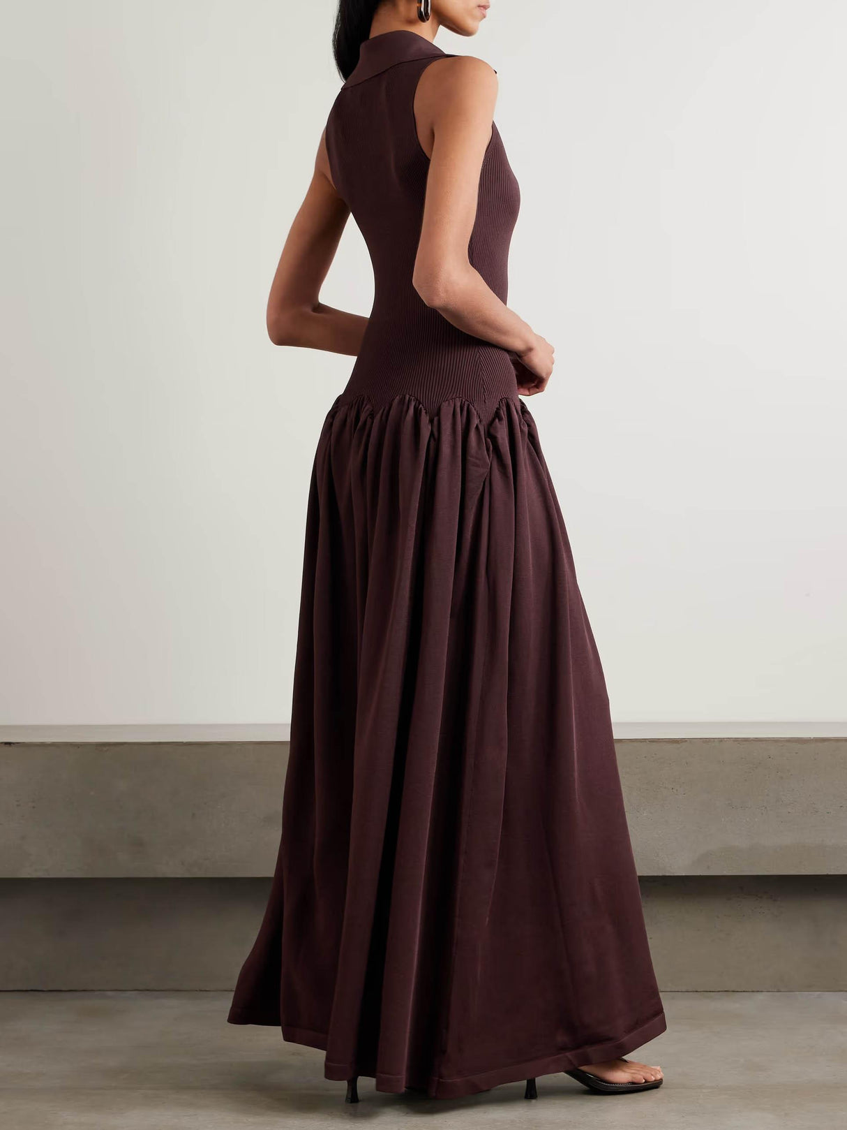 Aurohaya Fashion Knitted Corset Patchwork A-line Pleated Maxi Dress