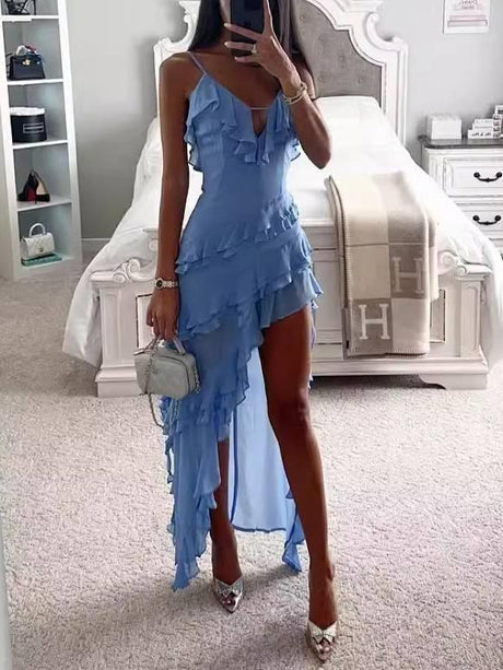 Aurohaya Irregular Ruffle Suspender Dress