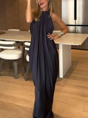 Aurohaya Minimalist Halter Neck Backless Maxi Dress
