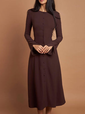 Aurohaya Slim-Fit High-Waist Lace-Up A- Line Midi Dress