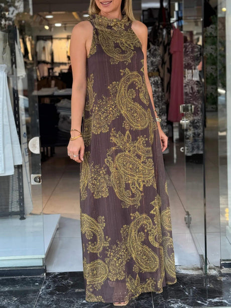 Aurohaya Glittery Vintage Paisley Pattern Dress