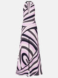 Exquisite Satin Print Halter Backless Maxi Dress