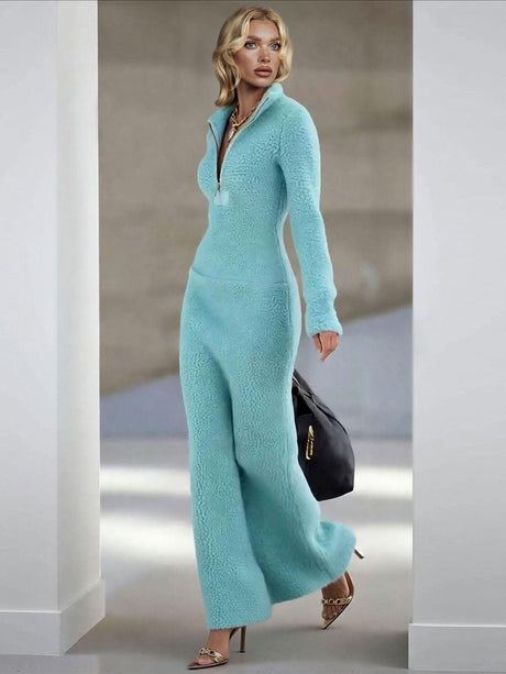 Aurohaya Casual Half-zip Collar Maxi Dress