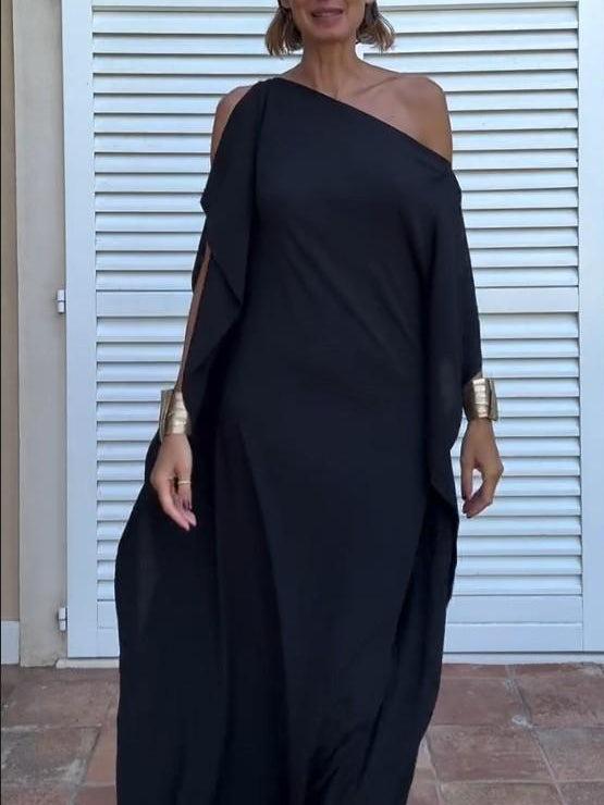 Aurohaya Elegant One-Shoulder Draped Maxi Dress