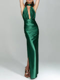 Elegant Halter Neck Satin Backless Maxi Dress