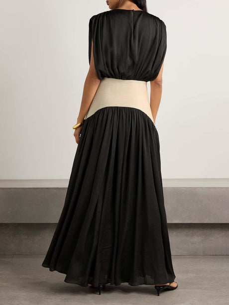 Aurohaya Elegant Wide Belted Pleated Sleeveless Maxi Dress