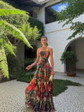 Elegant Wrap Neckline Abstract Print Maxi Dress