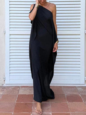 Aurohaya Elegant One-Shoulder Draped Maxi Dress