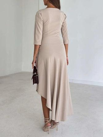 Aurohaya Exquisite Irregular Hem Pleated Midi Dress