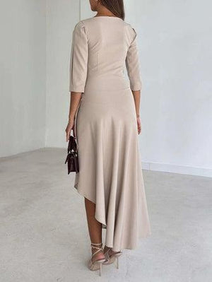 Aurohaya Exquisite Irregular Hem Pleated Midi Dress