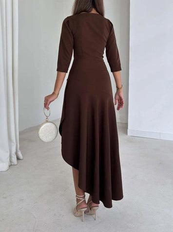 Aurohaya Exquisite Irregular Hem Pleated Midi Dress