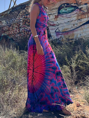 Aurohaya Printed Sleeveless V-Neck Maxi Dress