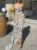 Suspender Printed Ruffle Dress