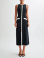 Aurohaya Elegant Crew Neck Buttoned Sleeveless Knit Midi Dress Black
