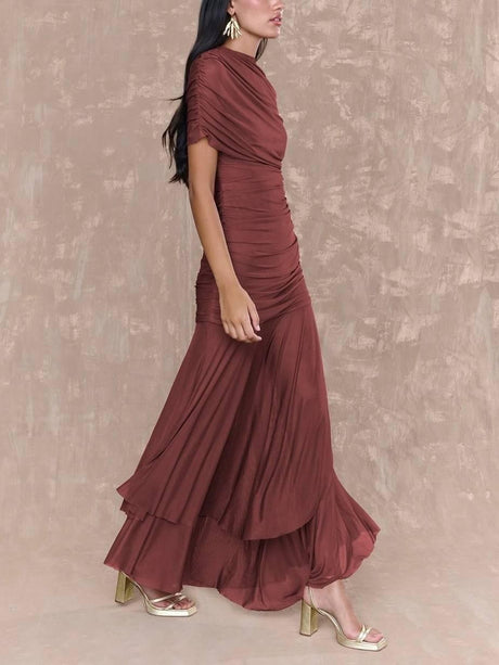 Aurohaya Pleated Design Irregular Hem Maxi Dress