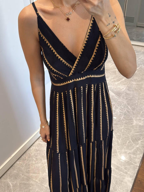 Aurohaya Vacation Style Stripe Print Printed Dress