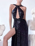 Sequined Hollow Slit Maxi Dress