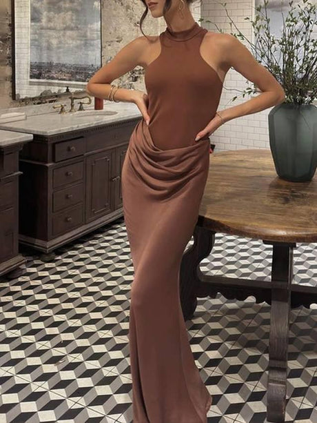 Aurohaya Slim-fit Stitching Hollow-out Maxi Dress