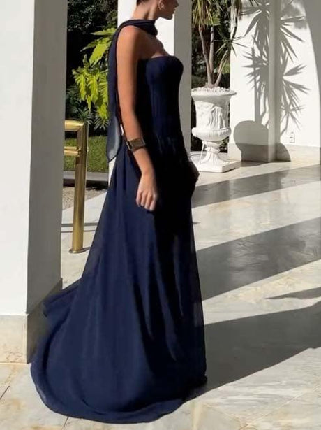 Aurohaya Scarf Tube Top A- Line Maxi Dress