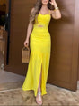 Aurohaya Exquisite Beautiful Essence Crochet Lace Patchwork Hollow Fishtail Maxi Dress Yellow