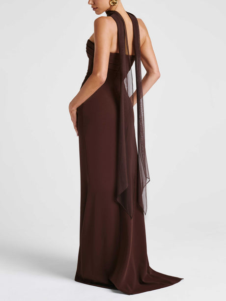 Aurohaya Elegant Bandeau Neck Slit Party Maxi Dress