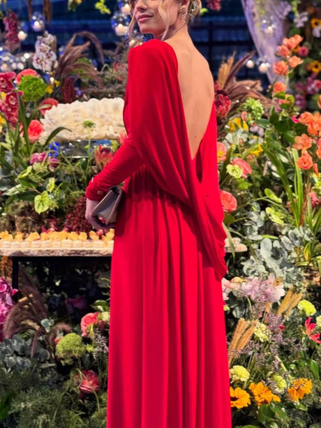 Aurohaya Backless Design Shawl Maxi Dress