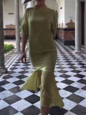 Aurohaya Minimal Splicing Midi Dress