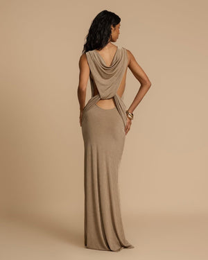 Aurohaya Unique Draped Back Pleated Maxi Dress