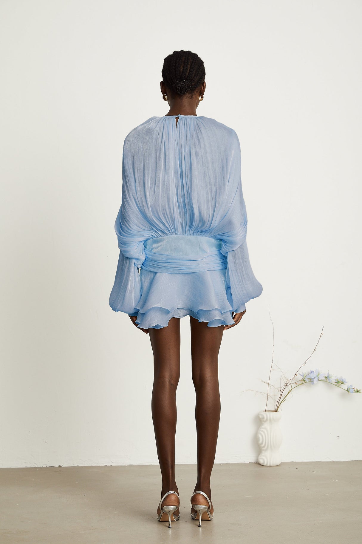 Aurohaya Eugénie Blue Fully Pleated Ruffled Mini Dress