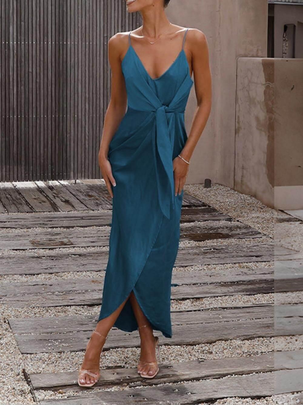 Aurohaya Stylish Unique Strappy French Halter Midi Dresses