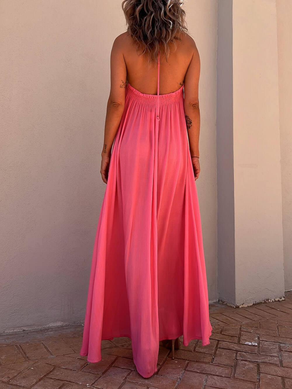 Aurohaya Halter Neck Casual Resort Maxi Dress