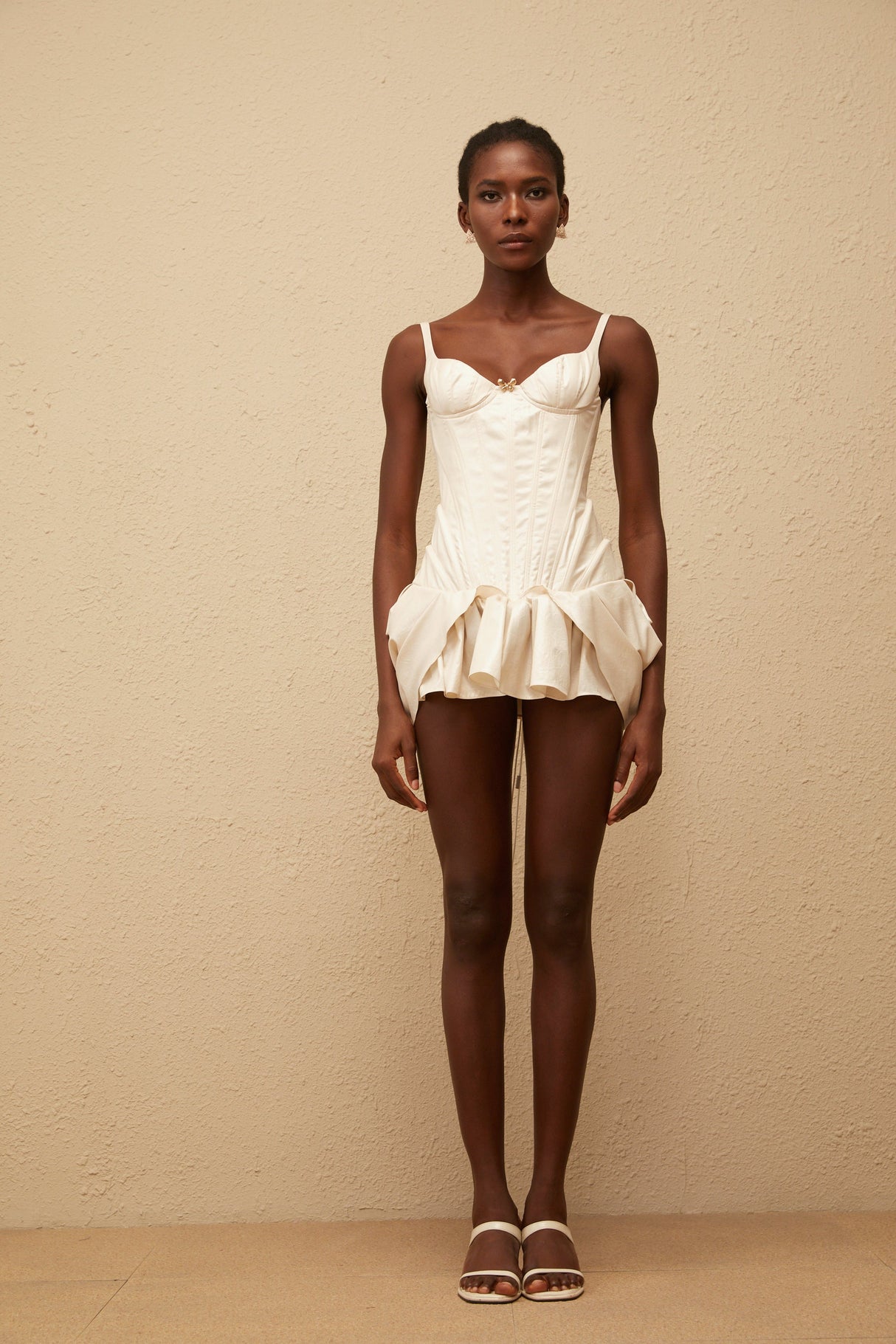 Aurohaya Léana White Ruffled Detail Bustier Mini Dress