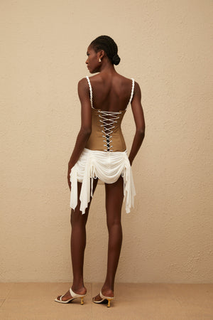 Aurohaya Yasmine Brown Bustier Panel Mini Dress