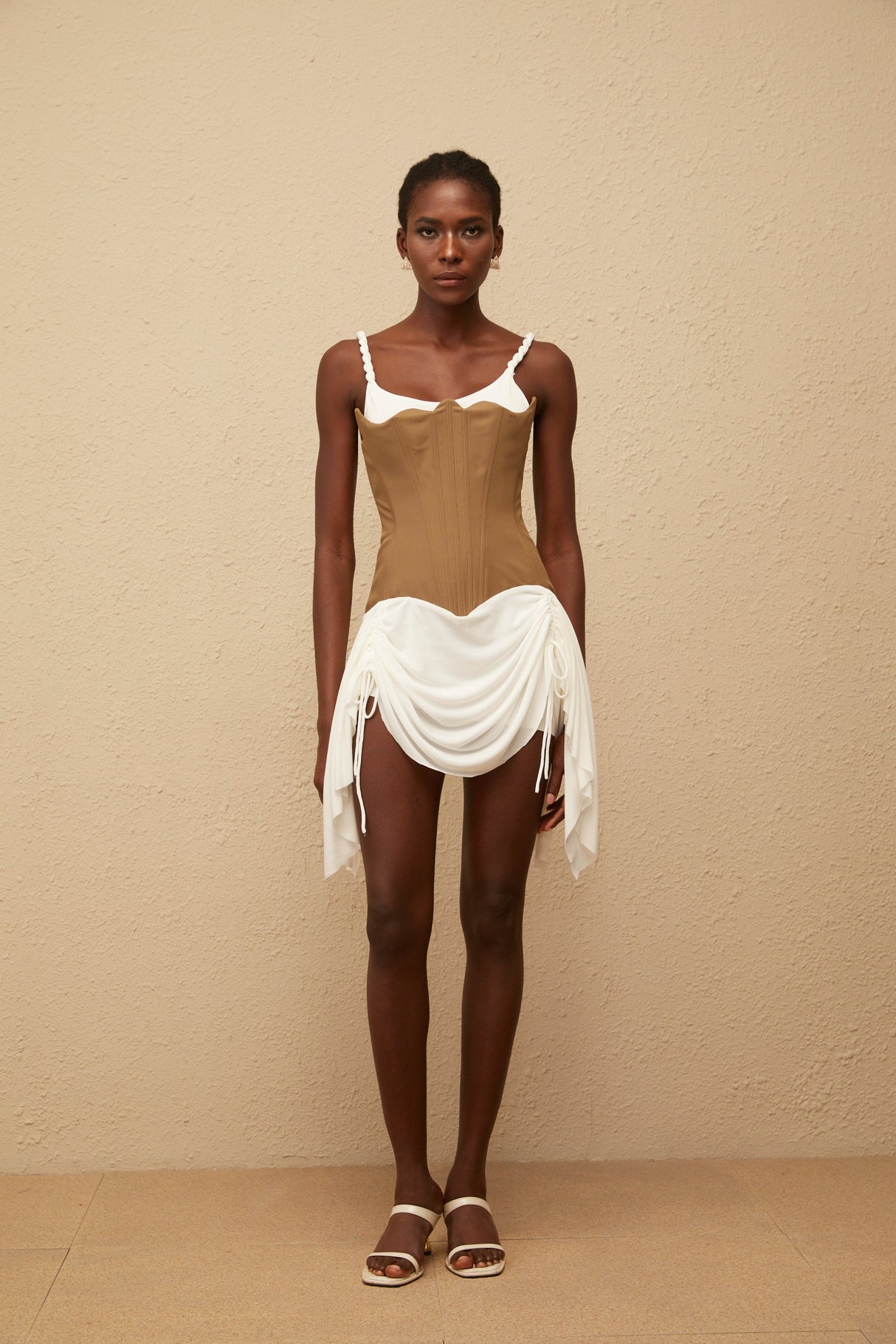 Aurohaya Yasmine Brown Bustier Panel Mini Dress