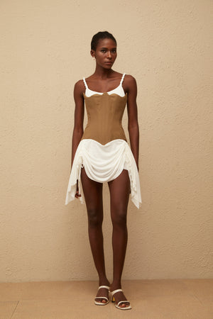 Aurohaya Yasmine Brown Bustier Panel Mini Dress