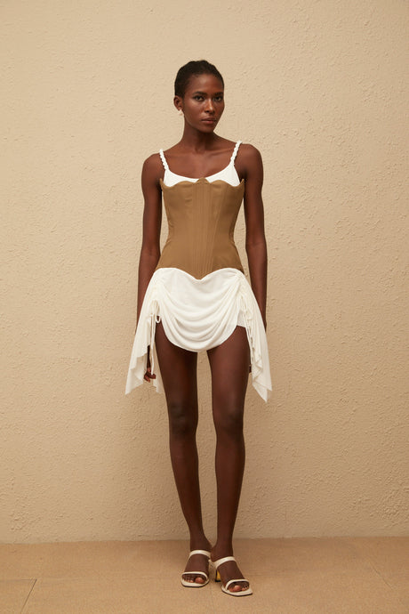 Aurohaya Yasmine Brown Bustier Panel Mini Dress