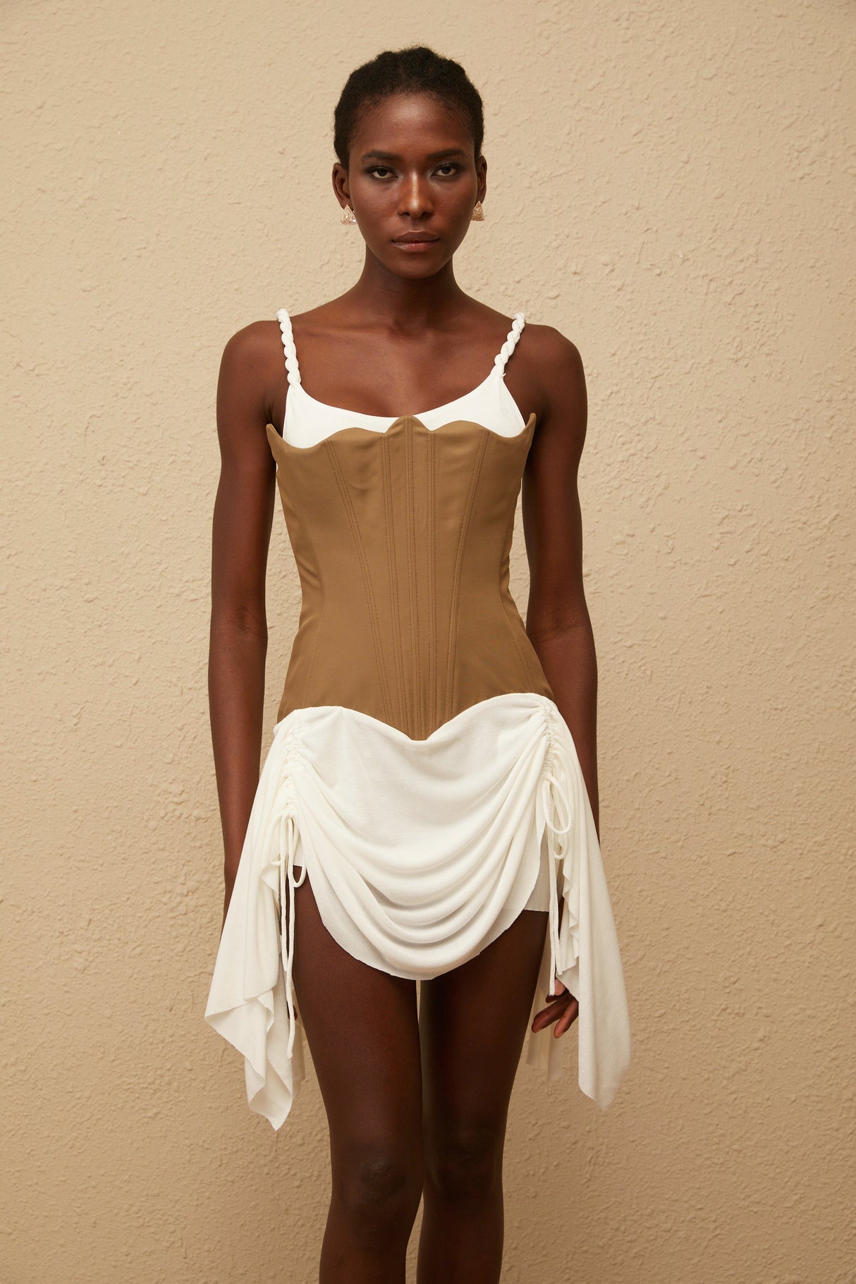 Aurohaya Yasmine Brown Bustier Panel Mini Dress