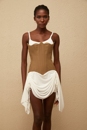 Aurohaya Yasmine Brown Bustier Panel Mini Dress