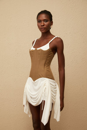 Aurohaya Yasmine Brown Bustier Panel Mini Dress
