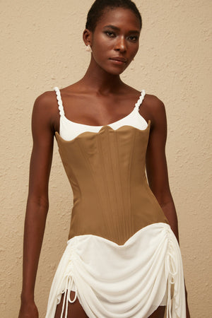 Aurohaya Yasmine Brown Bustier Panel Mini Dress