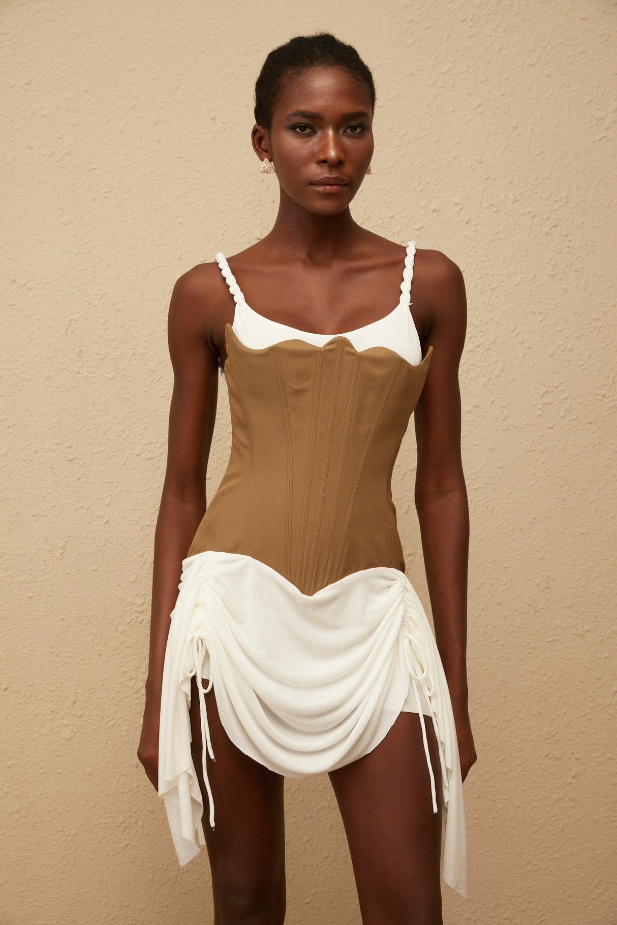 Aurohaya Yasmine Brown Bustier Panel Mini Dress