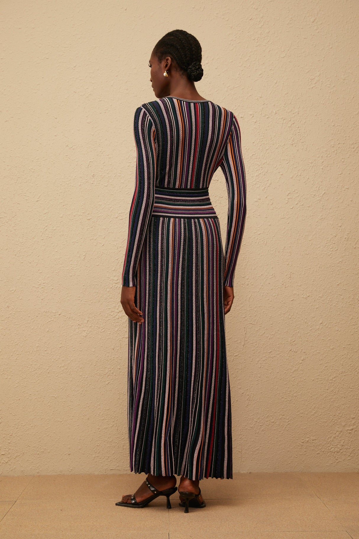 Aurohaya Phoebe Black Vertical Stripe Knit Maxi Dress
